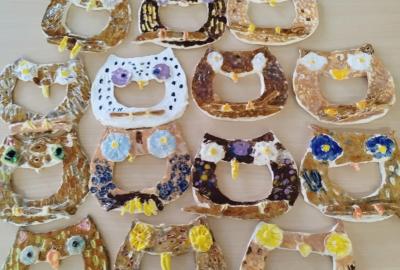 Sovy po glazování. Hotové výrobky.